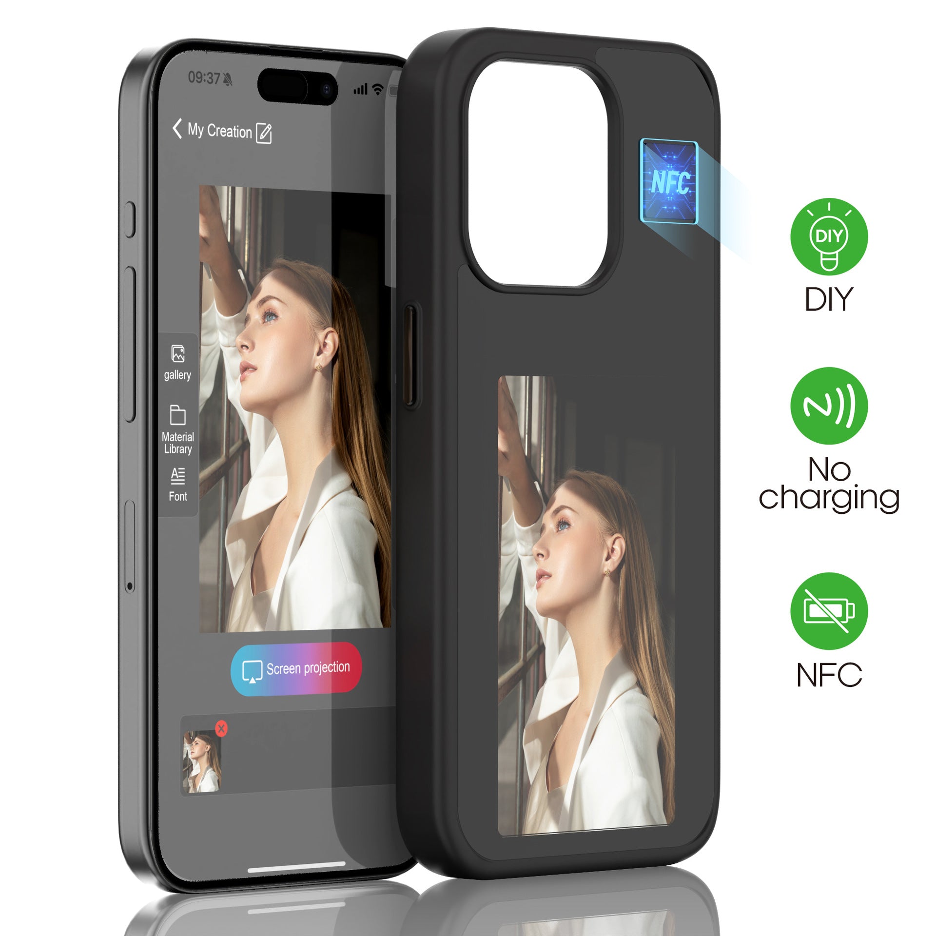 Funda para teléfono NFC con pantalla E-INK